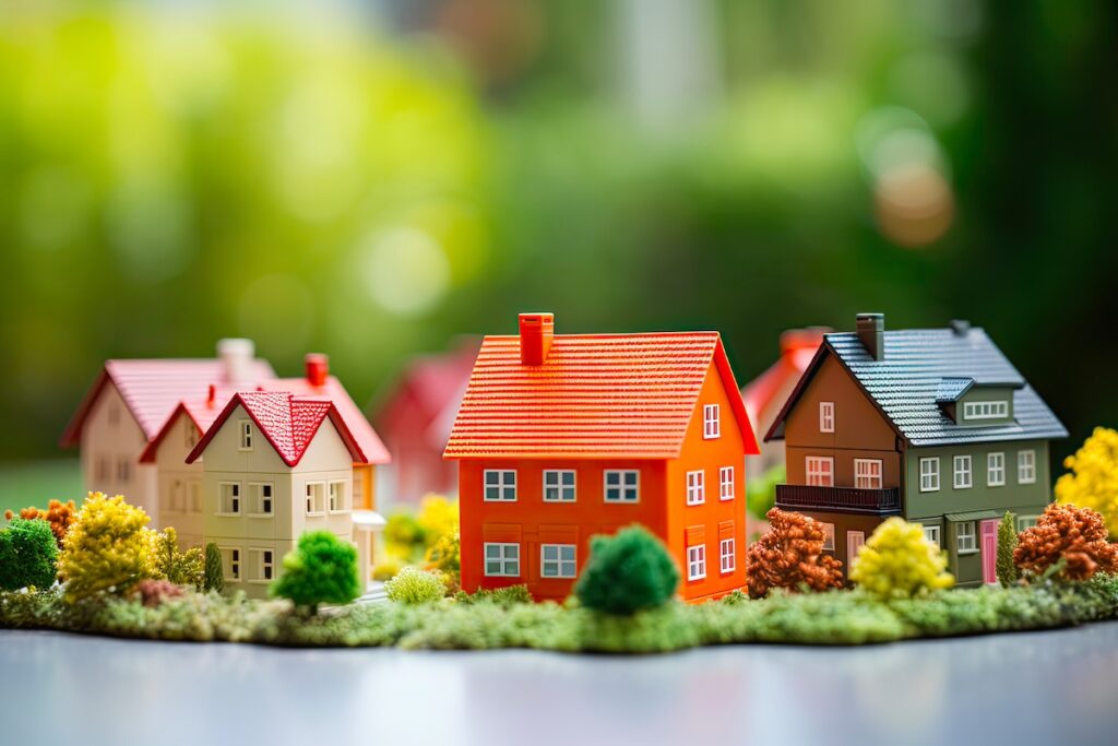 miniature multicolored houses in a neighborhood, resembling an hoa